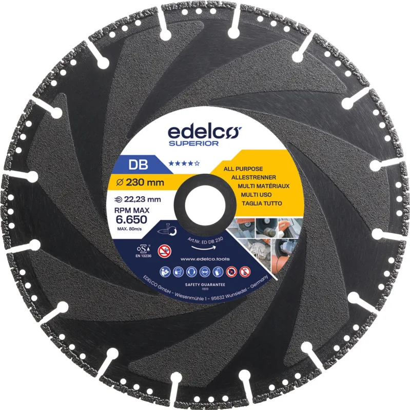 Disco de diamante universal de corte super rápido db (230x22 mm) marca edelco