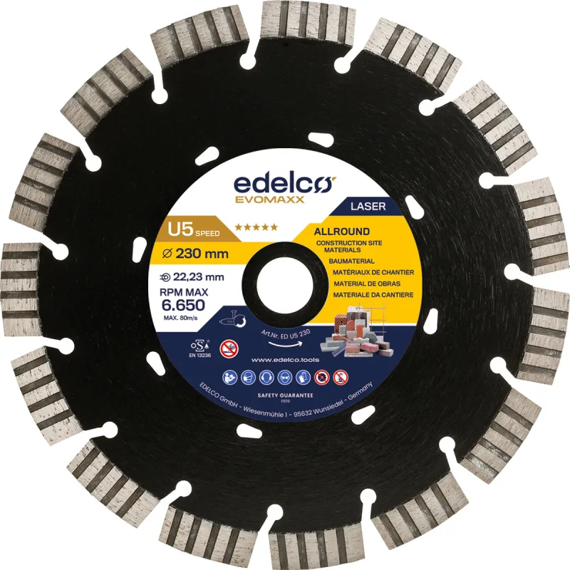 Disco de diamante universal de obra u5 speed (230x22 mm) marca edelco