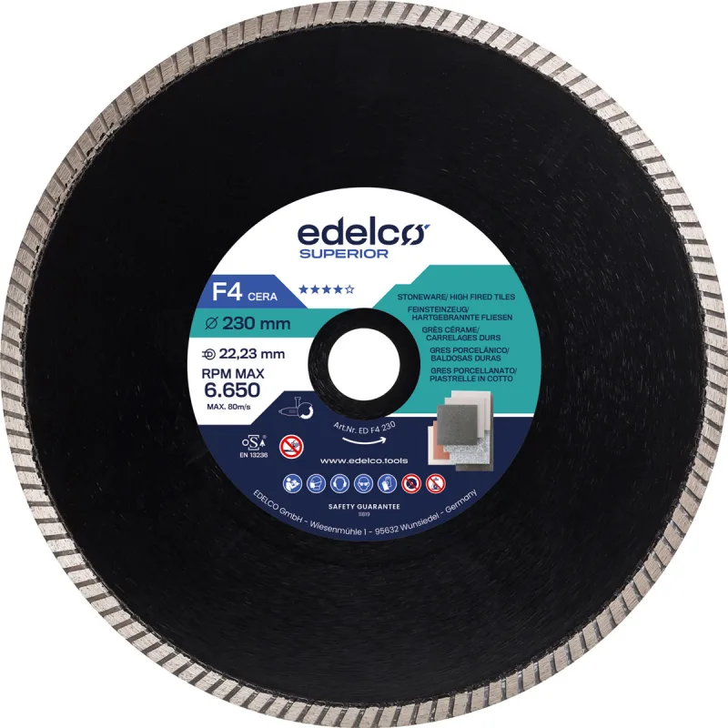 Disco de diamante para gres f4 cera (230x22 mm) marca edelco