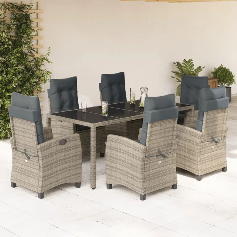 Set comedor jardín 7 pzas y cojines ratán sintético gris