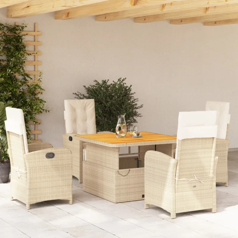 Set comedor de jardín 5 pzas con cojines ratán sintético beige