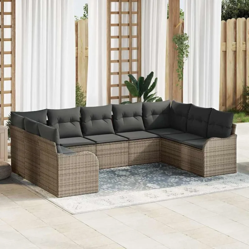 Conjunto de sofá de jardín 9 pcs gris ratán sintético