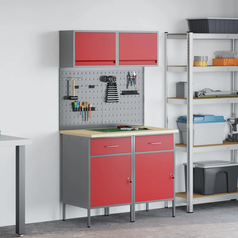 Conjunto de armarios de trabajo con cajón manual 6 pcs rojo