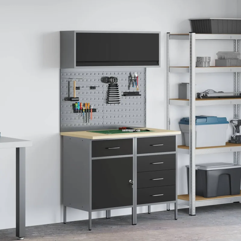 Conjunto de armarios de trabajo con cajón manual 5 pcs negro