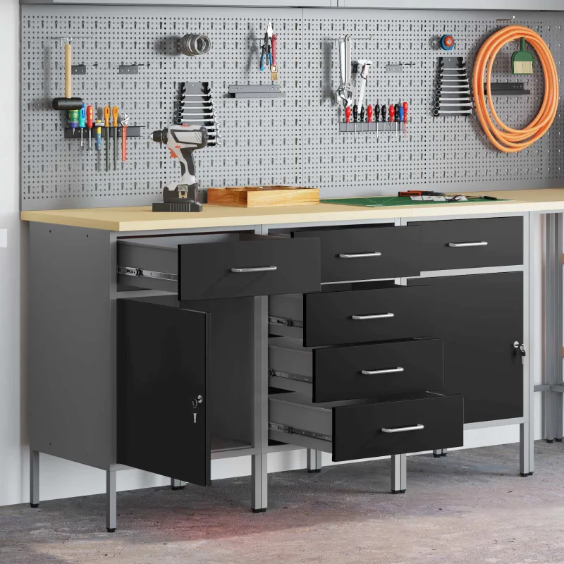 Armario de trabajo 3 pcs negro y gris 150 x 55 x 85 cm