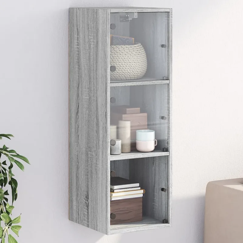 Mueble de pared puertas de vidrio gris 35x37x100 cm
