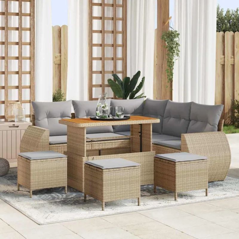 Conjunto de sofá de jardín con cojín 9 pcs beige y gris claro
