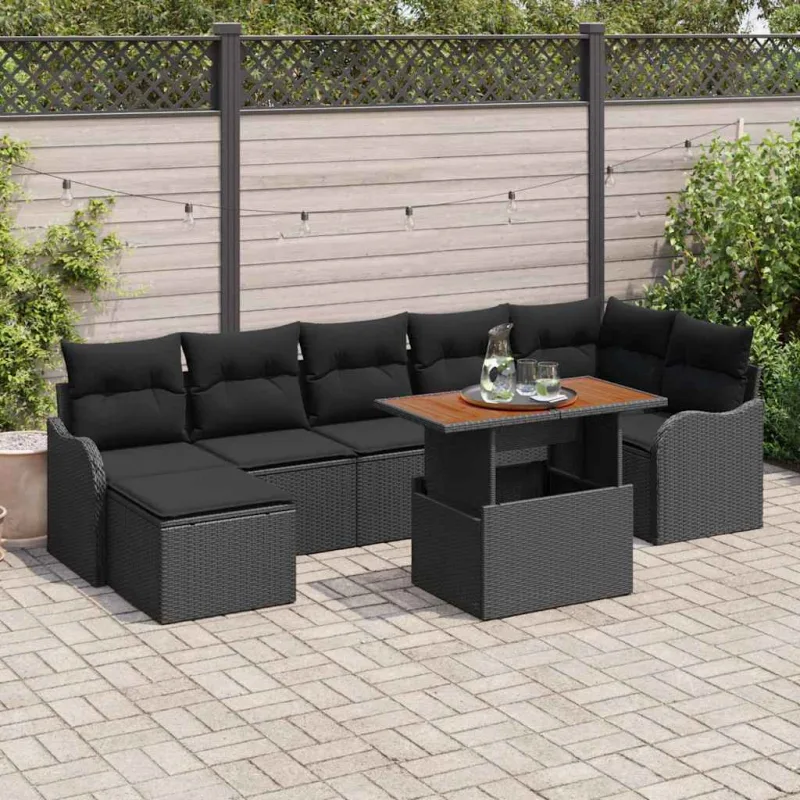 Conjunto de sofá de jardín 8 pcs negro poliratán
