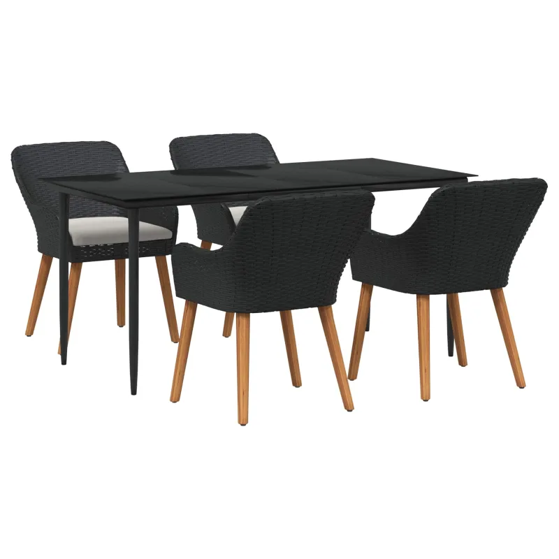 Conjunto de comedor de jardín 5 pcs negro ratán sintético