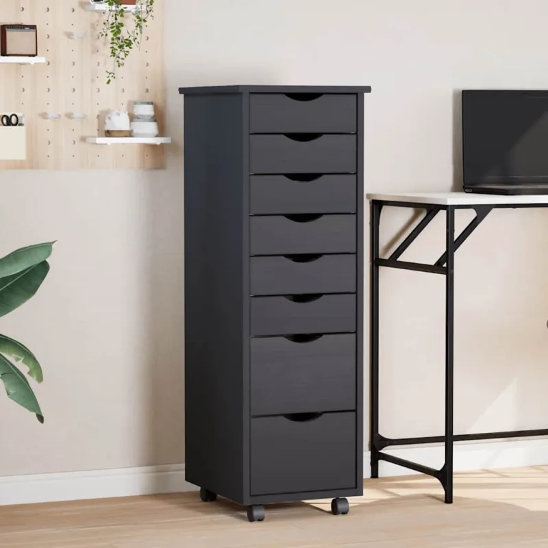 Cajonera con ruedas moss madera maciza de pino gris