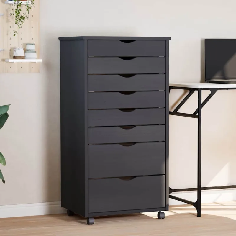 Cajonera con ruedas moss madera maciza de pino gris