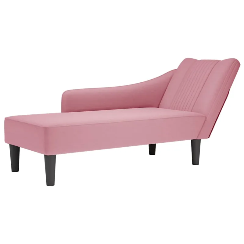 Chaise longue con reposabrazos derecho terciopelo rosa