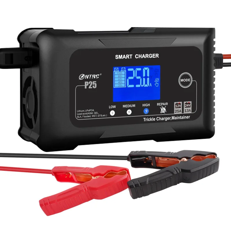 Cargador de batería de litio de 25 a, 12 v y 24 v, cargador de batería de plomo ácido (agm/gel/sla...), mantenedor y desulfatador de batería para coch