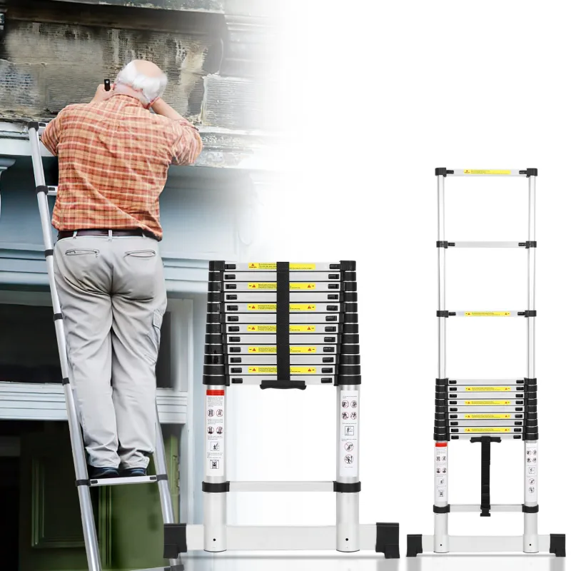 Escalera telescópica premium alu 3,8m con estabilizador, antideslizante, multifuncional