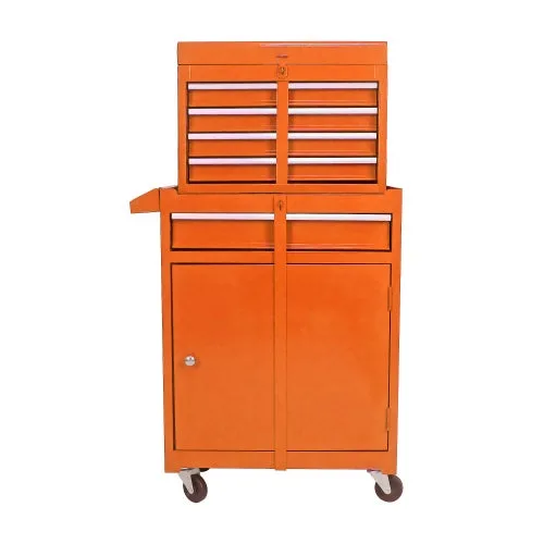 Cajón de herramientas de 5 cajones, ruedas, placa desmontable, estantes regulables, naranja – comfortxl