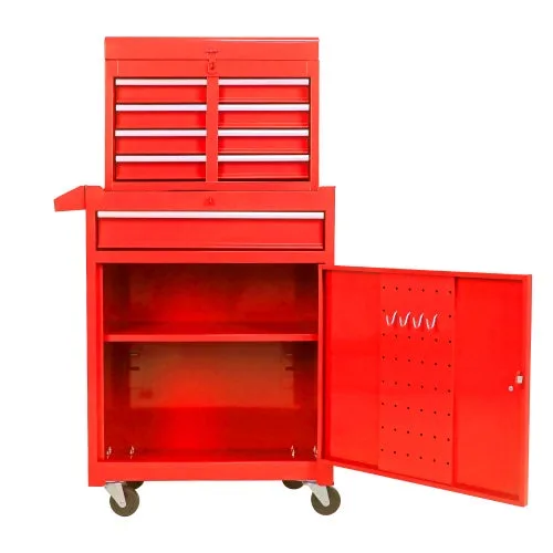 Cajón de herramientas de 5 cajones, ruedas, placa desmontable, estantes regulables, rojo – comfortxl