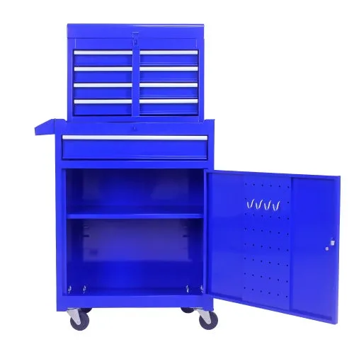 Cajón de herramientas de 5 cajones, ruedas, placa desmontable, estantes regulables, azul – comfortxl
