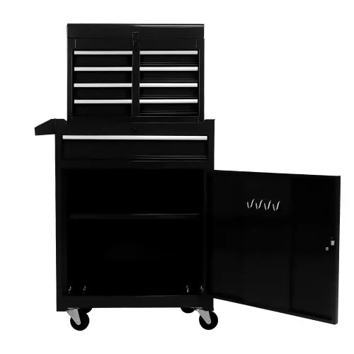 Cajón de herramientas de 5 cajones, ruedas, placa desmontable, estantes regulables, negro – comfortxl