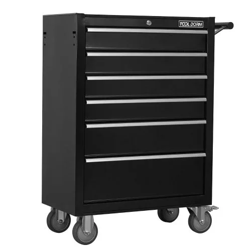 Armario de herramientas metálico rodante con 6 cajones bloqueables, 615mm, negro – comfortxl