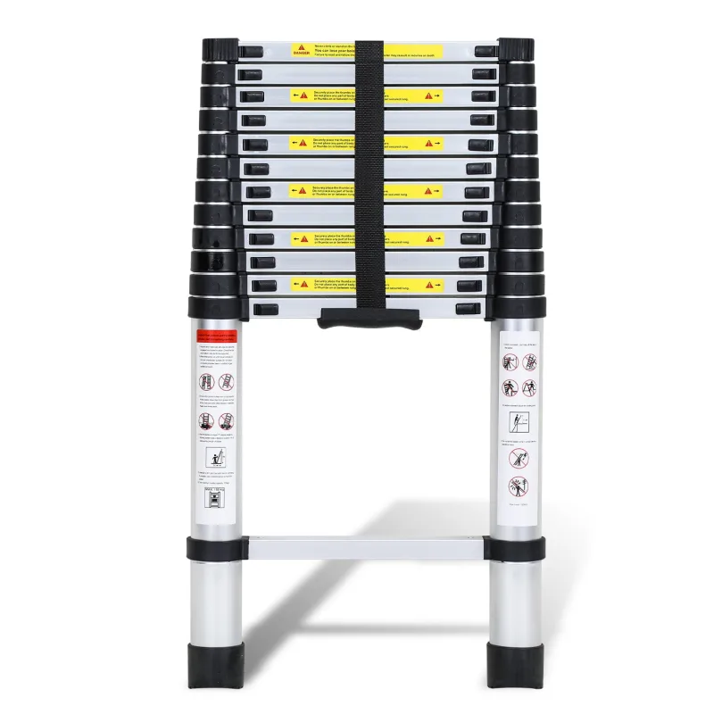 Escalera telescópica de aluminio de 3,8 m, extensible, plegable, multifunción, recta, para uso doméstico y exterior, capacidad de carga: 150 kg.