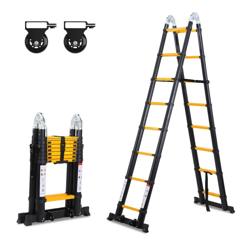 Escalera telescópica premium alu 5m negra, extensible y plegable, antideslizante, multifuncional