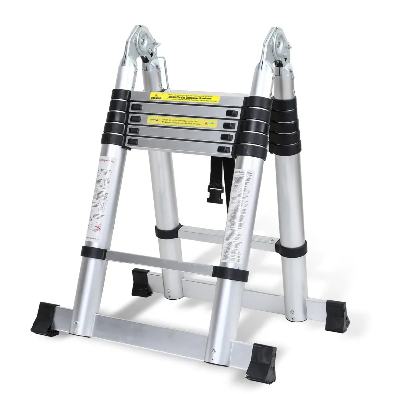 Escalera telescópica premium alu 3,8m color plata, extensible y plegable, antideslizante, multifuncional