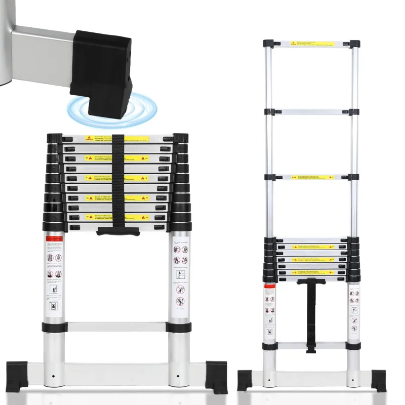 Escalera telescópica de aluminio de 3,2 m con estabilizador, extensible, plegable, multifuncional, para uso interior/exterior, 150 kg