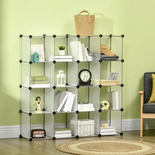 Estantería modular 16 cubos de plástico blanco, caja de almacenamiento diy 125x32x125 cm para dormitorio y salón