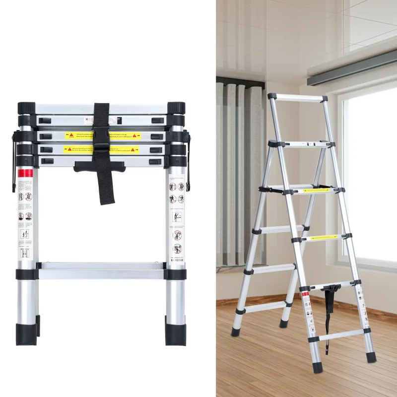 Escalera telescópica premium 1,7m plateada, antideslizante, multifuncional