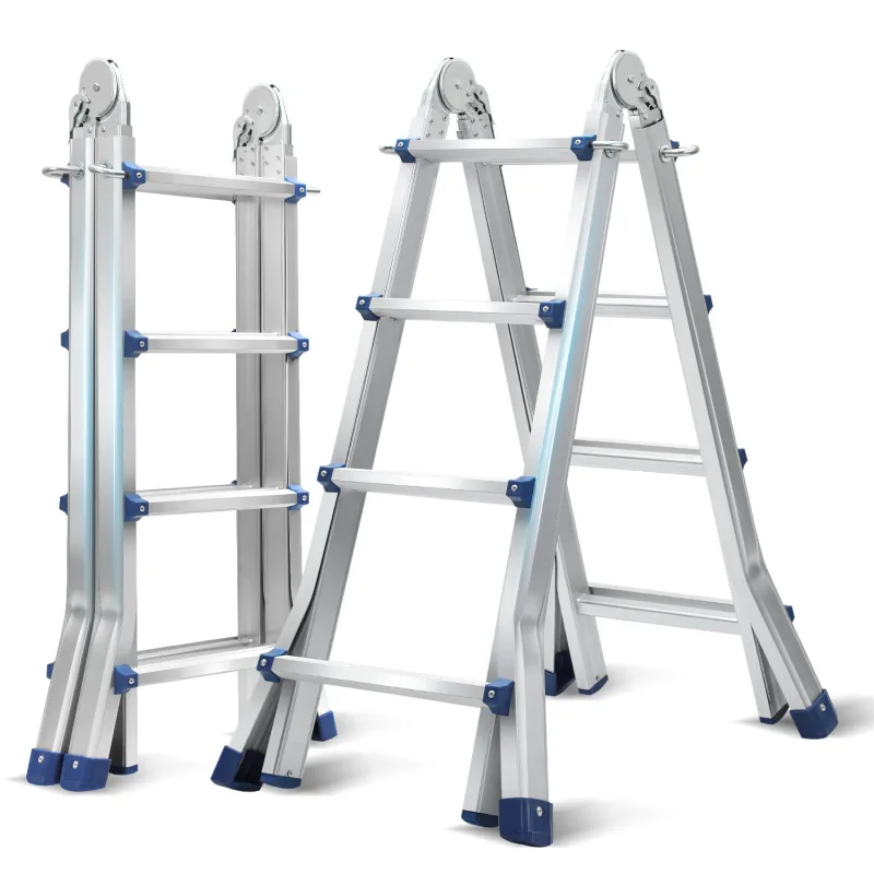 Escalera telescópica plateada de 2,4 m, plegable, multifuncional, para interior y exterior, 150 kg