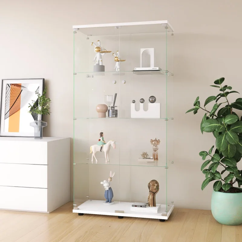 Vitrina de cristal con 4 estantes, 2 puertas y cerradura, 164 x 80 x 36 cm, color blanco