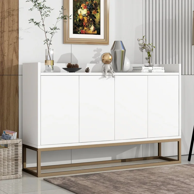 Aparador moderno 120 x 30 x 80 cm - aparador estilo minimalista con 4 puertas - blanco