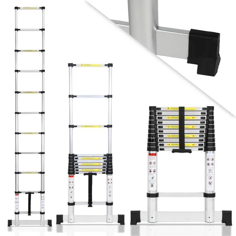 Escalera telescópica de 3,2 m con estabilizador, plegable, multifuncional, 150 kg