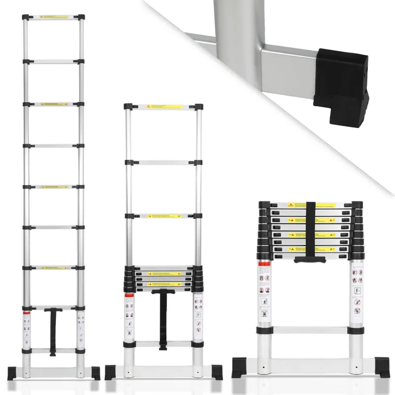 Escalera telescópica de 2,6 m con estabilizador, plegable, multifuncional, 150 kg