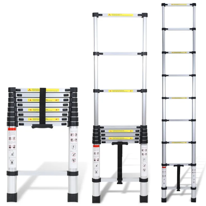 Escalera telescópica de aluminio premium de 2,6 m, antideslizante y multifuncional.