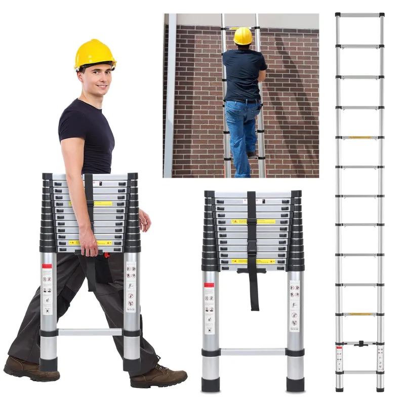 Escalera telescópica de aluminio de 5 m, extensible, plegable, multifuncional, 150 kg