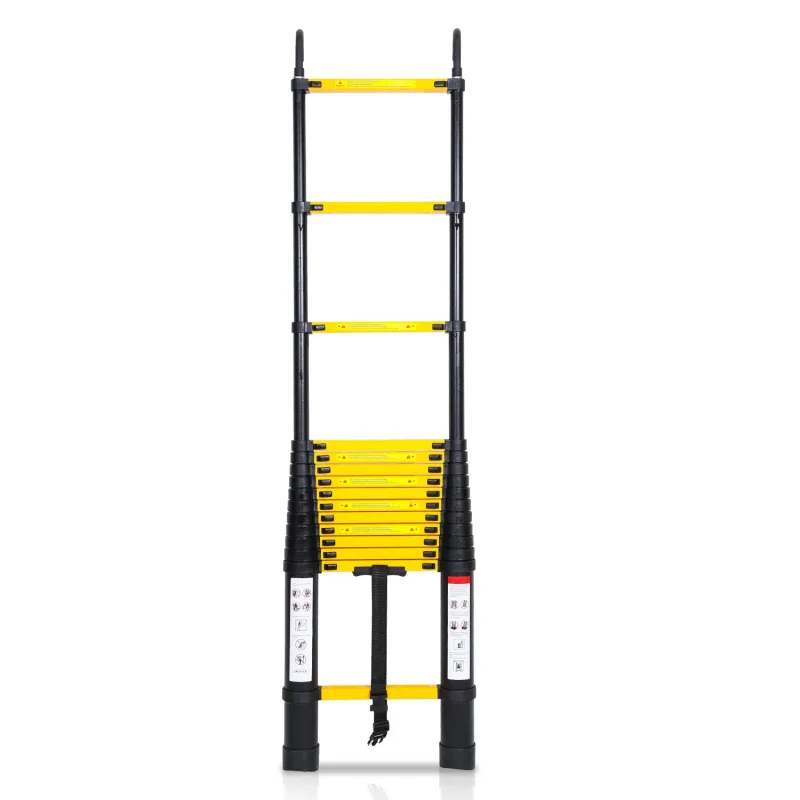 Escalera telescópica negra de 4,4 m con gancho, escalera corrediza de aluminio, escalera corrediza antideslizante