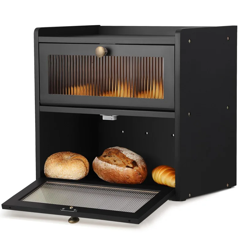 Caja de almacenamiento de gran capacidad de doble capa, caja de almacenamiento de pan y pasteles, caja de almacenamiento de cocina con tapa abatible