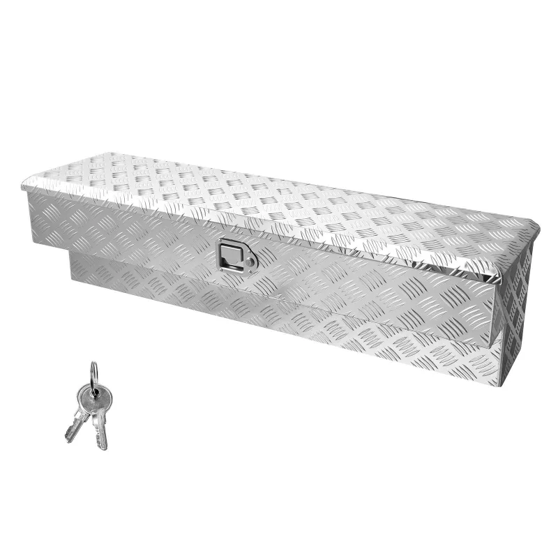 Caja de herramientas para batea vevor, aluminio, 1219×340×330 mm, patrón gofrado, cerradura con llave, para pickup/remolque, plata