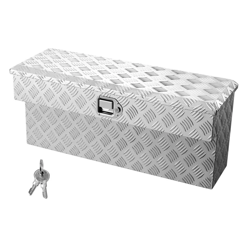 Caja de herramientas para batea vevor, aluminio, 864×305×390 mm, patrón gofrado, cerradura con llave, para pickup/remolque, plata