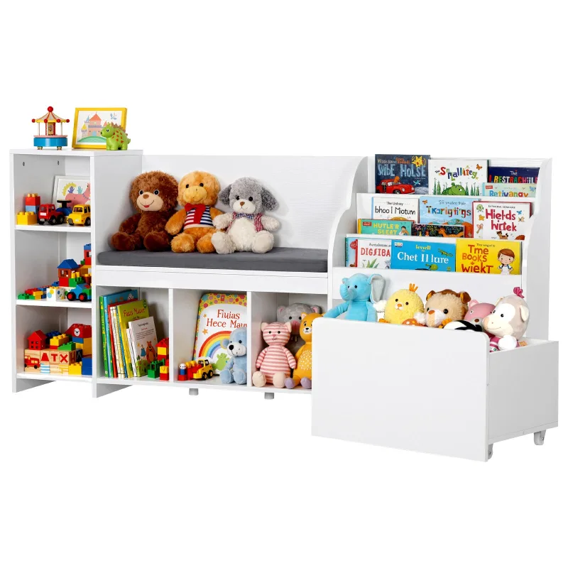 Banco infantil vevor con almacenaje, 170 x 40 x 80 cm, con espacio para guardar juguetes, con respaldo, para sala juegos, el salón o entrada, blanco