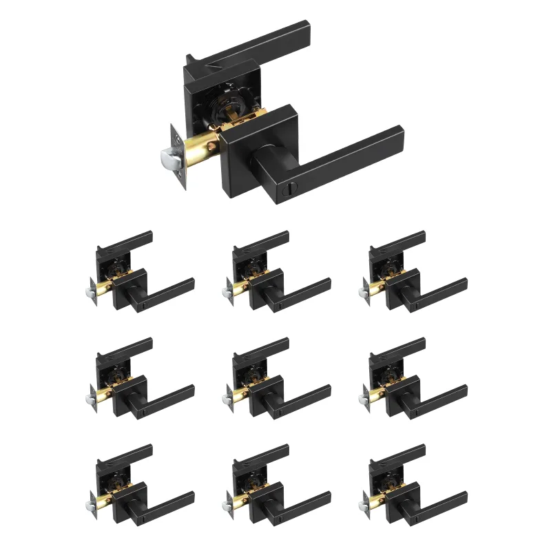 Manilla de puerta vevor, metal, 10 uds, palanca cuadrada reversible izq/der, sin llave, apertura 45°, dormitorio/baño, negro mate