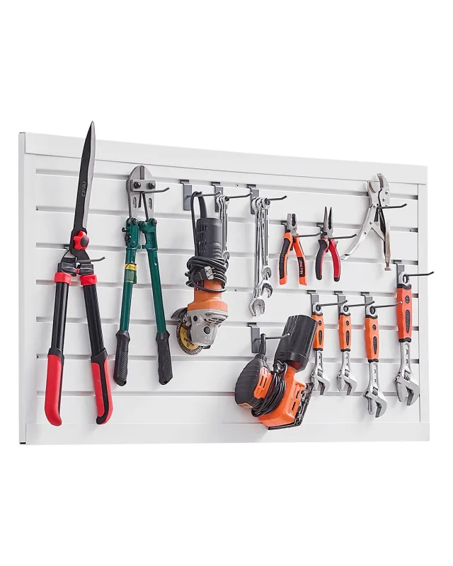 Panel lamas pared garaje vevor, 1225 x 645 mm, pvc, para almacenamiento herramientas con diseño modular, para organizar, almacenar y taller, blanco