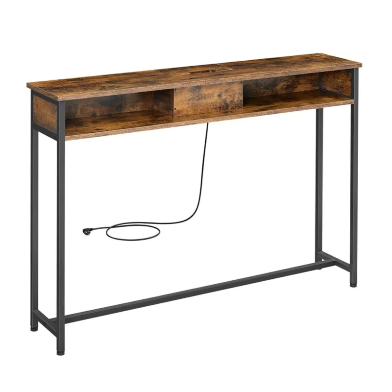 Consola estrecha con regleta 25 x 120 x 81,1 cm mesa de sofá con 2 compartimentos almacenamiento oculto a 12_0007503