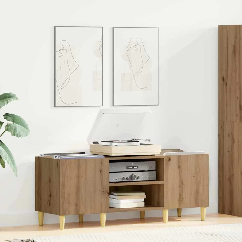 Mueble para discos de vinilo roble artesanal 121 x 38 x 48 cm