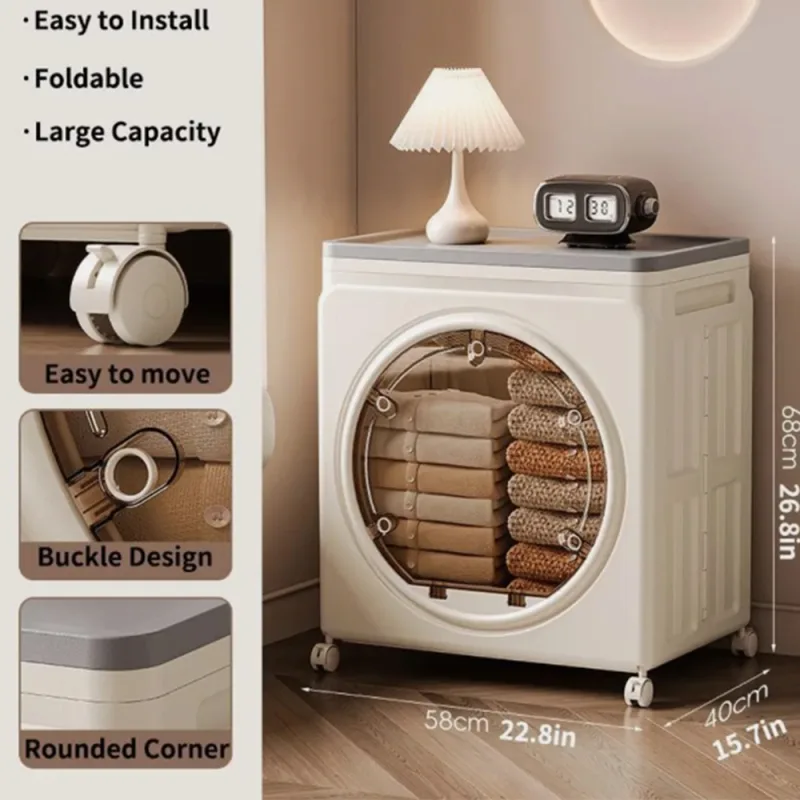 Cesto de ropa extragrande plegable con ruedas y estante de plástico para guardar la ropa sucia.