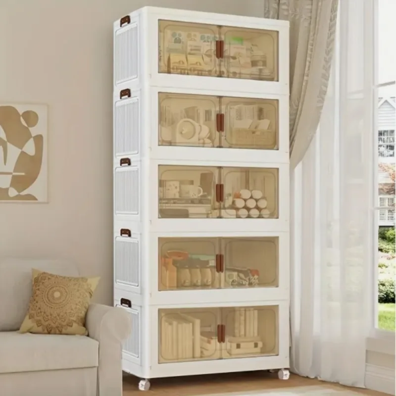 Armario plegable multifuncional de plástico de 5 niveles con ruedas 55 cm de ancho