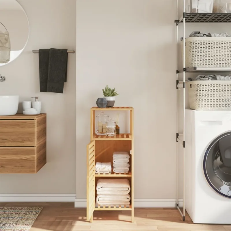 Armario de baño con estante bambú 36x33x87 cm