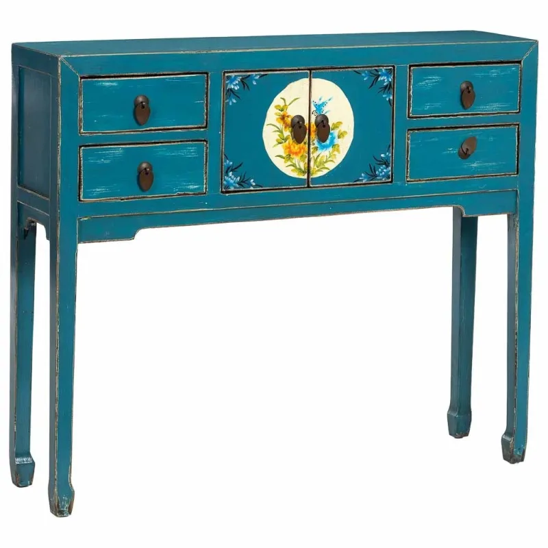 Recibidor de madera azul 100x25x85h cm