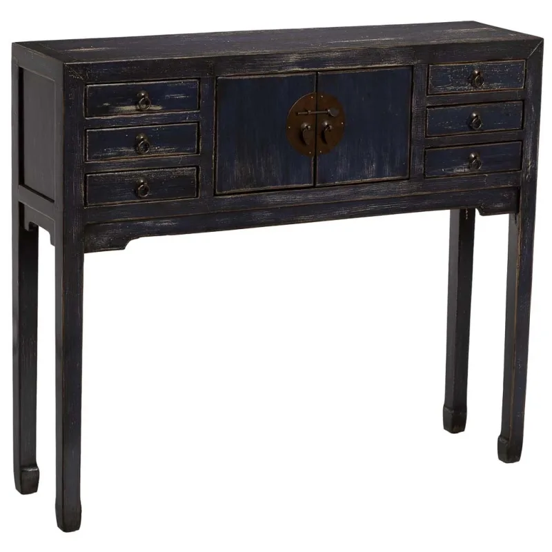 Recibidor de madera negro envejecido 100x26x87h cm